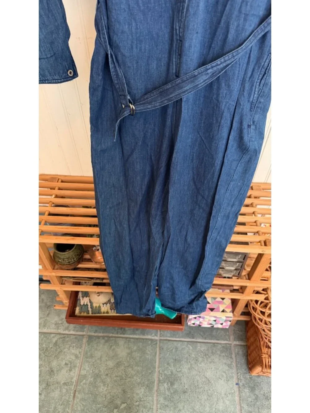 Liz Claiborne Petites Blue Denim Jumpsuit With Belted Waist & Button Front - Siz - Picture 8 of 9